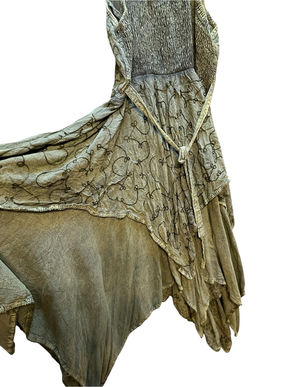 Fairycore Olive Green Lace-Up Handkerchief Hem Dress one size - Picture 10 of 15